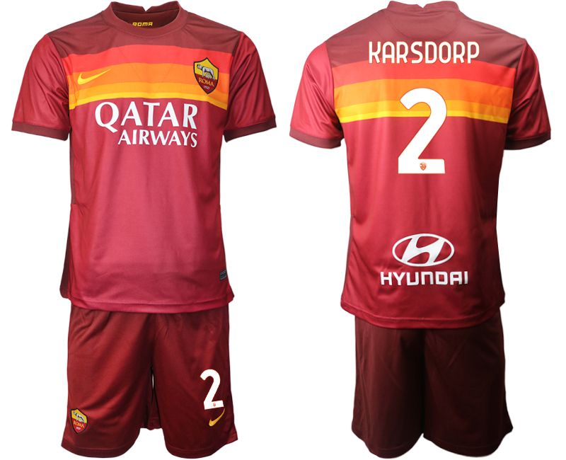 Men 2020-2021 club AS Roma home #2 red Soccer Jerseys